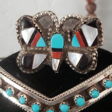 Zuni SS turquoise inlay butterfly ring
