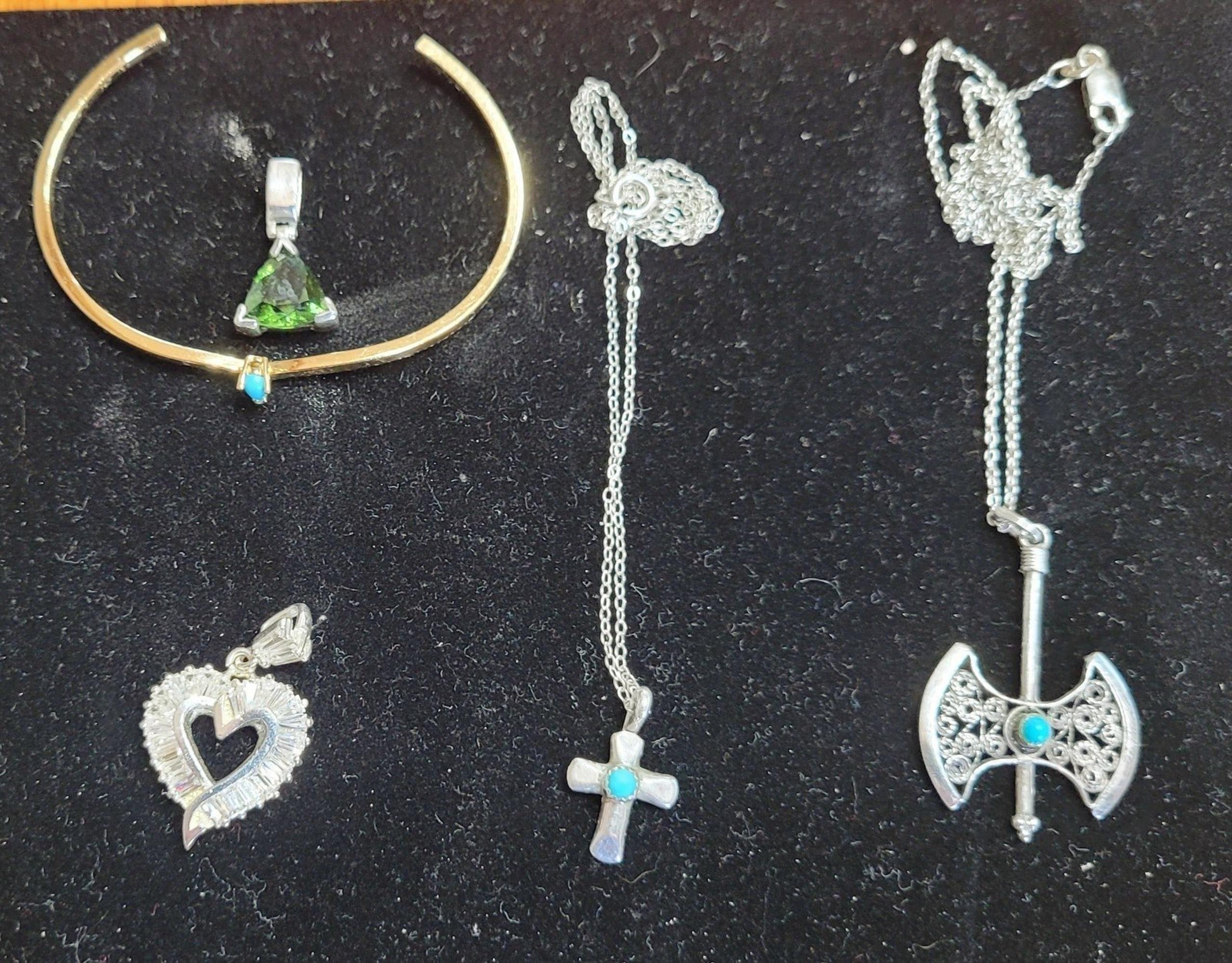 5 Sterling Vermeil Zuni Turq. Cuff Bracelet, CZ  Turq. Cross & Axe, package DEAL