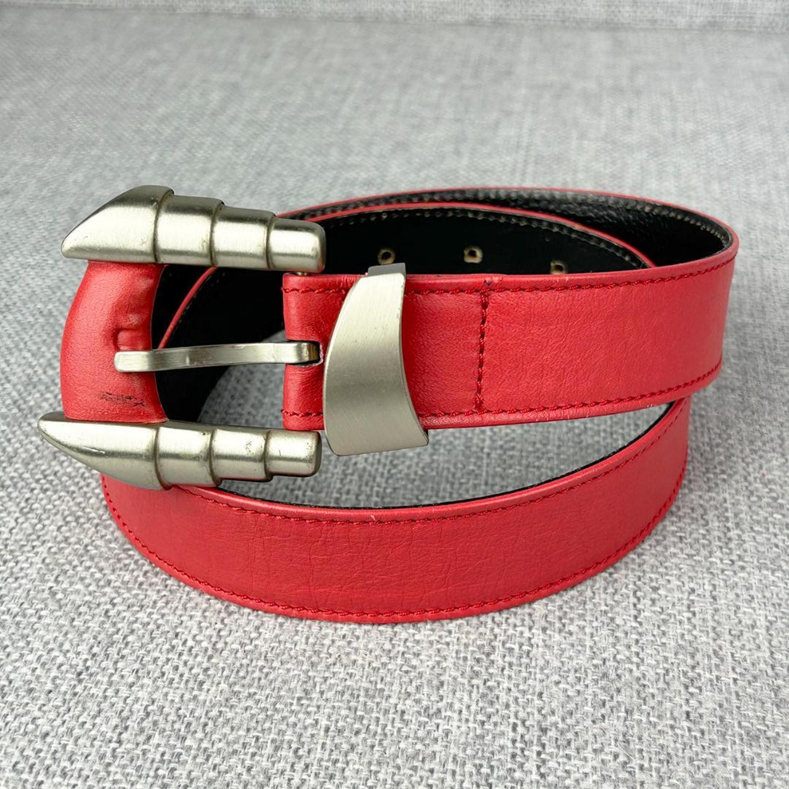 Italian-made Gianni Versace ★ Women's Belt Real Leather & Metal Genuine Leather Red