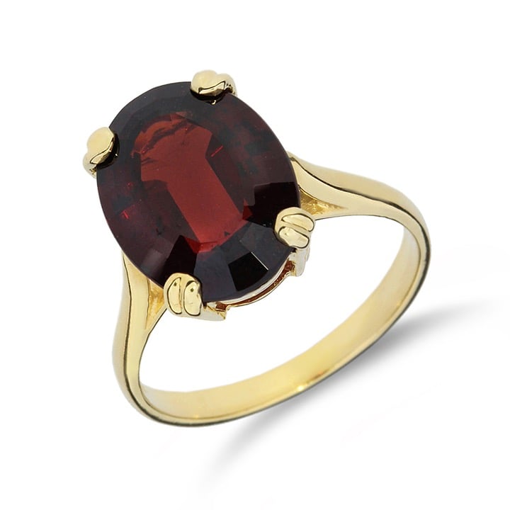 14K Yellow Gold 6.80ct Modified Oval Cut Garnet Ring GR-2711