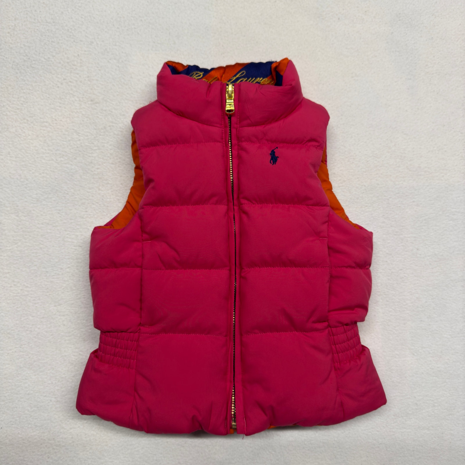 Ralph Lauren Toddler Girls 2T Reversible Down Filled Puffer Vest Pink/Orange