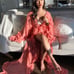 Pink Floor Length Ruffled Mesh Robe