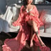 Pink Floor Length Ruffled Mesh Robe