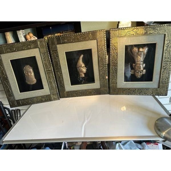 Gold African Shaman Mask 3D Shadow box Linen Matt Art Decorated Frame 18” X 15”