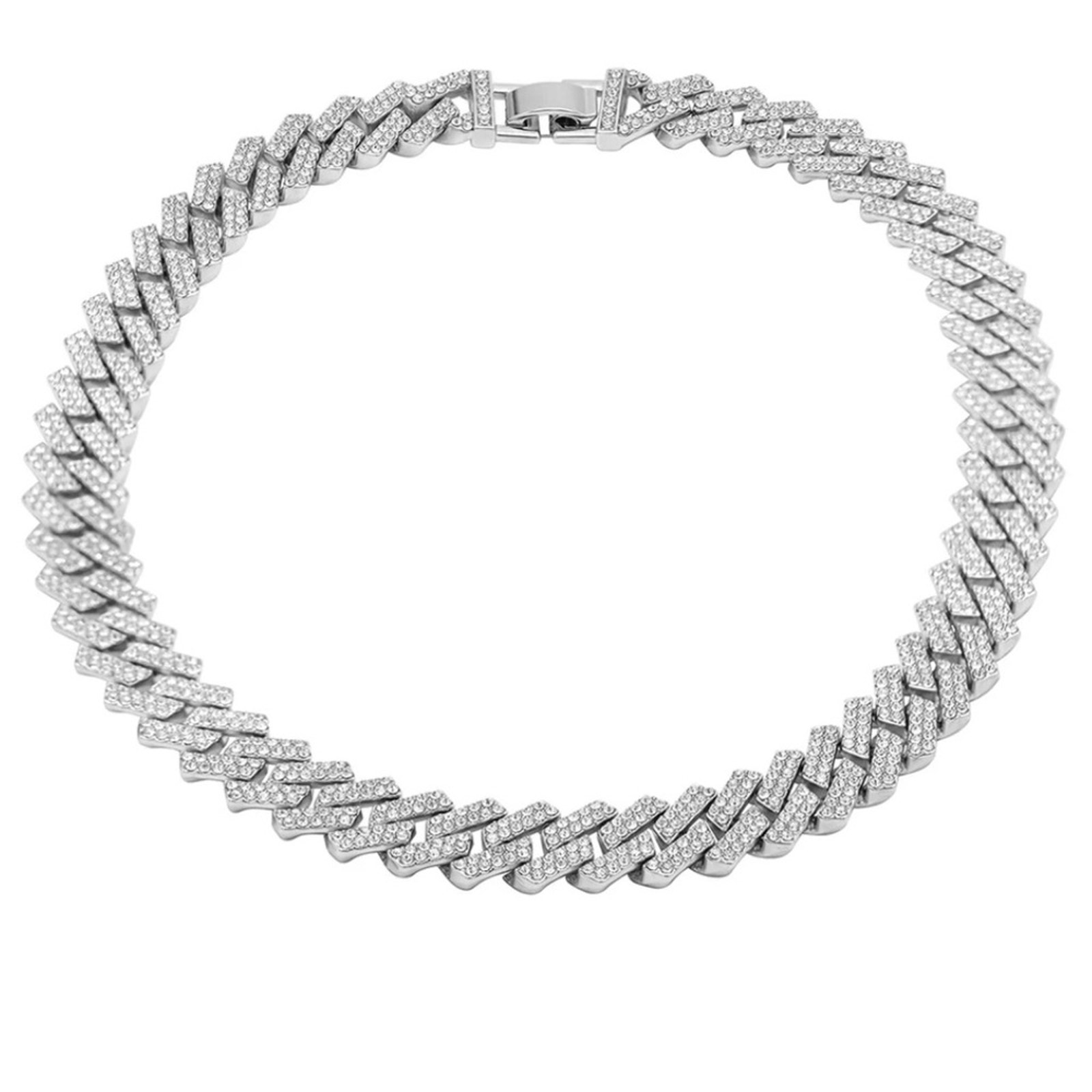 Adornia Rhodium Plated Edgy Cuban Crystal Chain Necklace