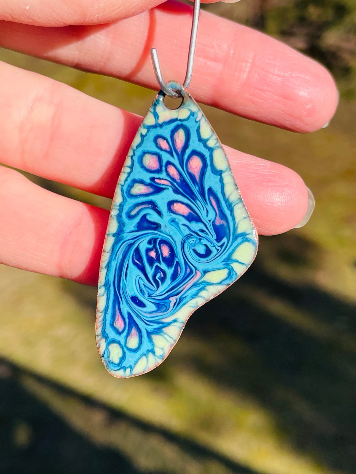 Glass Enameled Component Butterfly wing w swirled glass handmade enameled copper