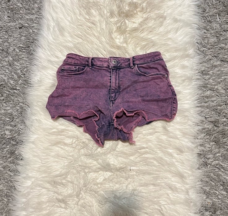 Purple Acid Wash Denim Shorts