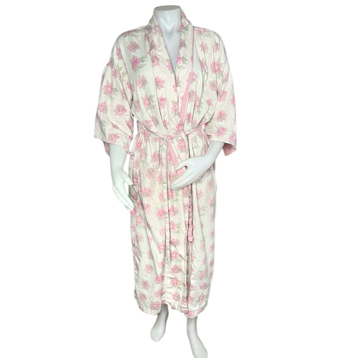 CRABTREE & EVELYN Floral Kimono Robe Pink Self Tie Belt Womens Size M/L