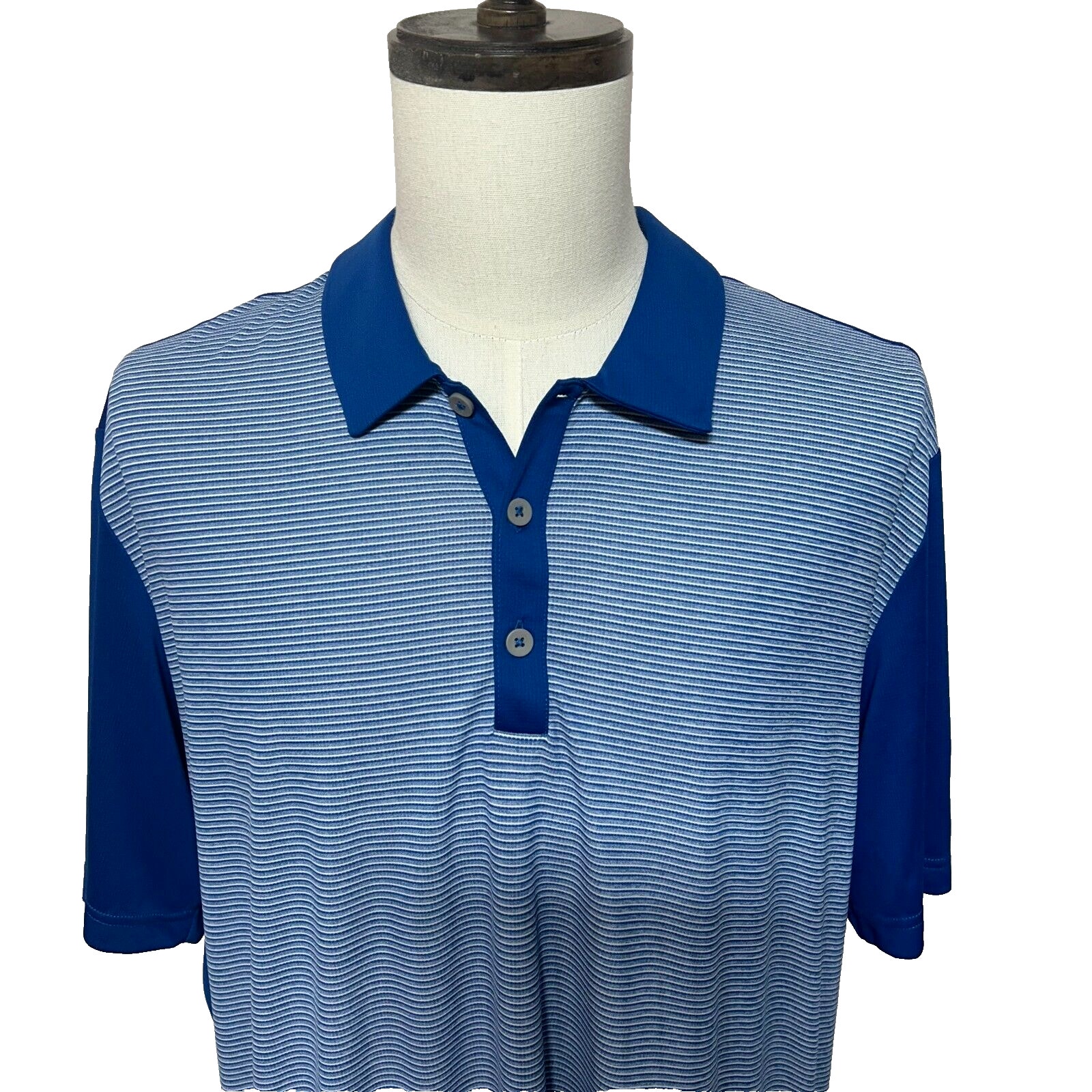Adidas Shirt Mens 2XL Blue Stripe Climachill Short Sleeve Golf Polo NWT