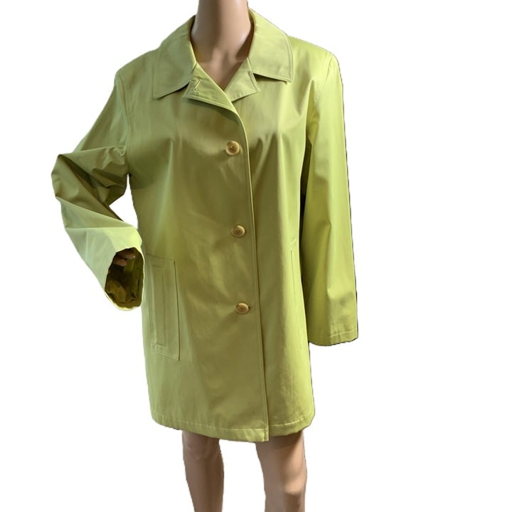 Gallery Light Green 3 Button Notched Collar Trench Rain Coat Size Large Preppy