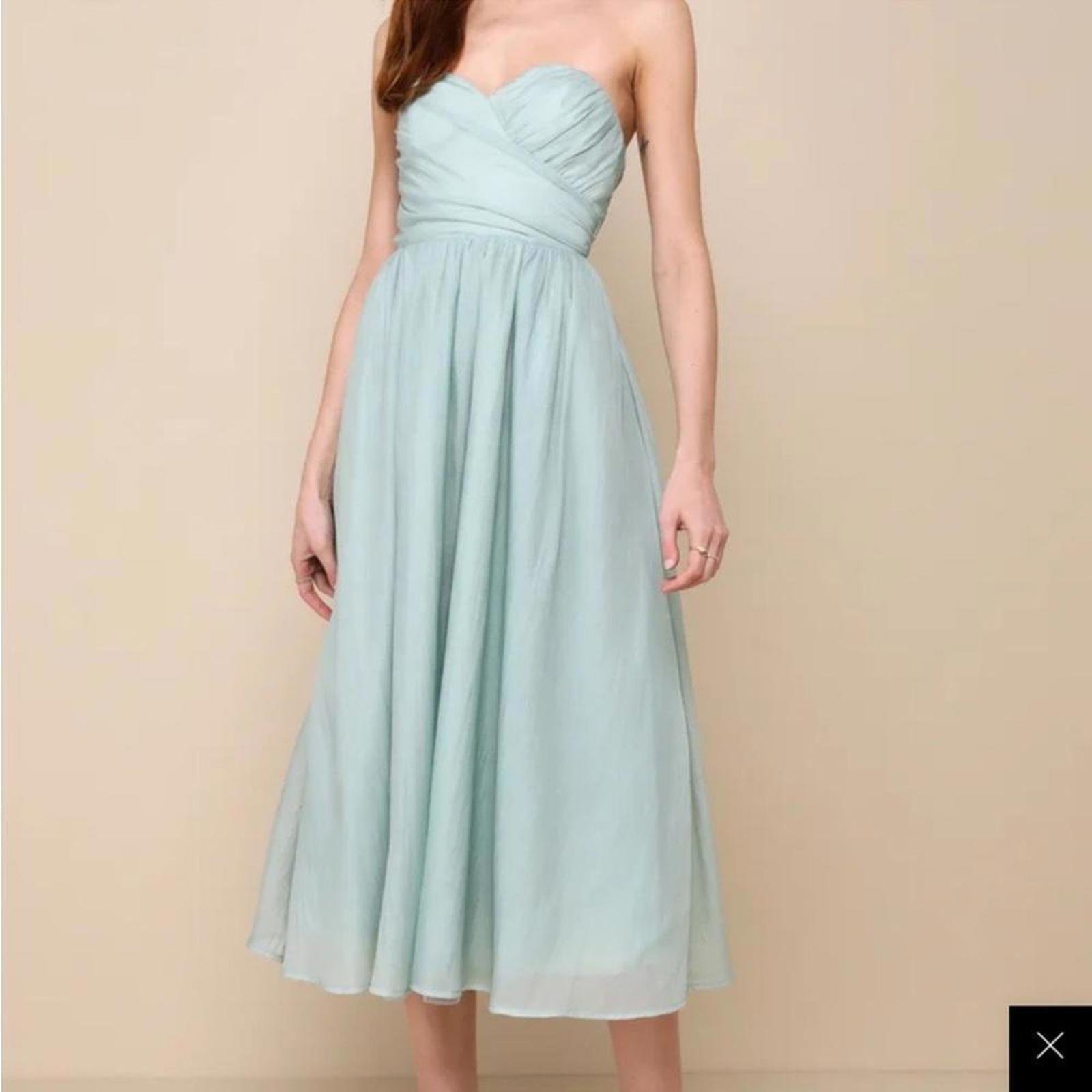 Lulus l NWT Fairytale Design Sage Green Organza Strapless A-Line Midi Dress S