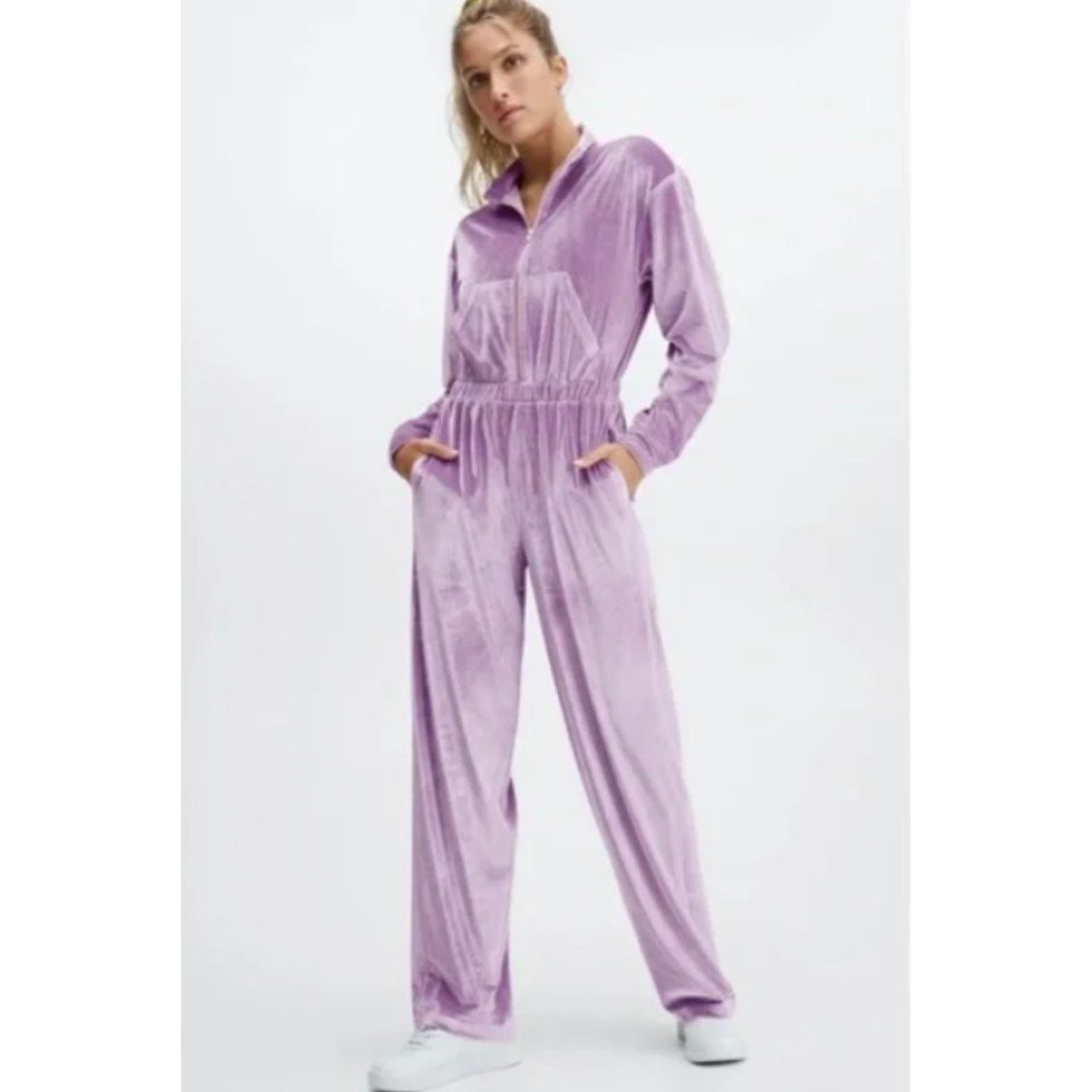 NWT Fabletics Velour Zip Up Wide Leg Long Sleeve Stretchy Jumper Sz XXS (0-2)