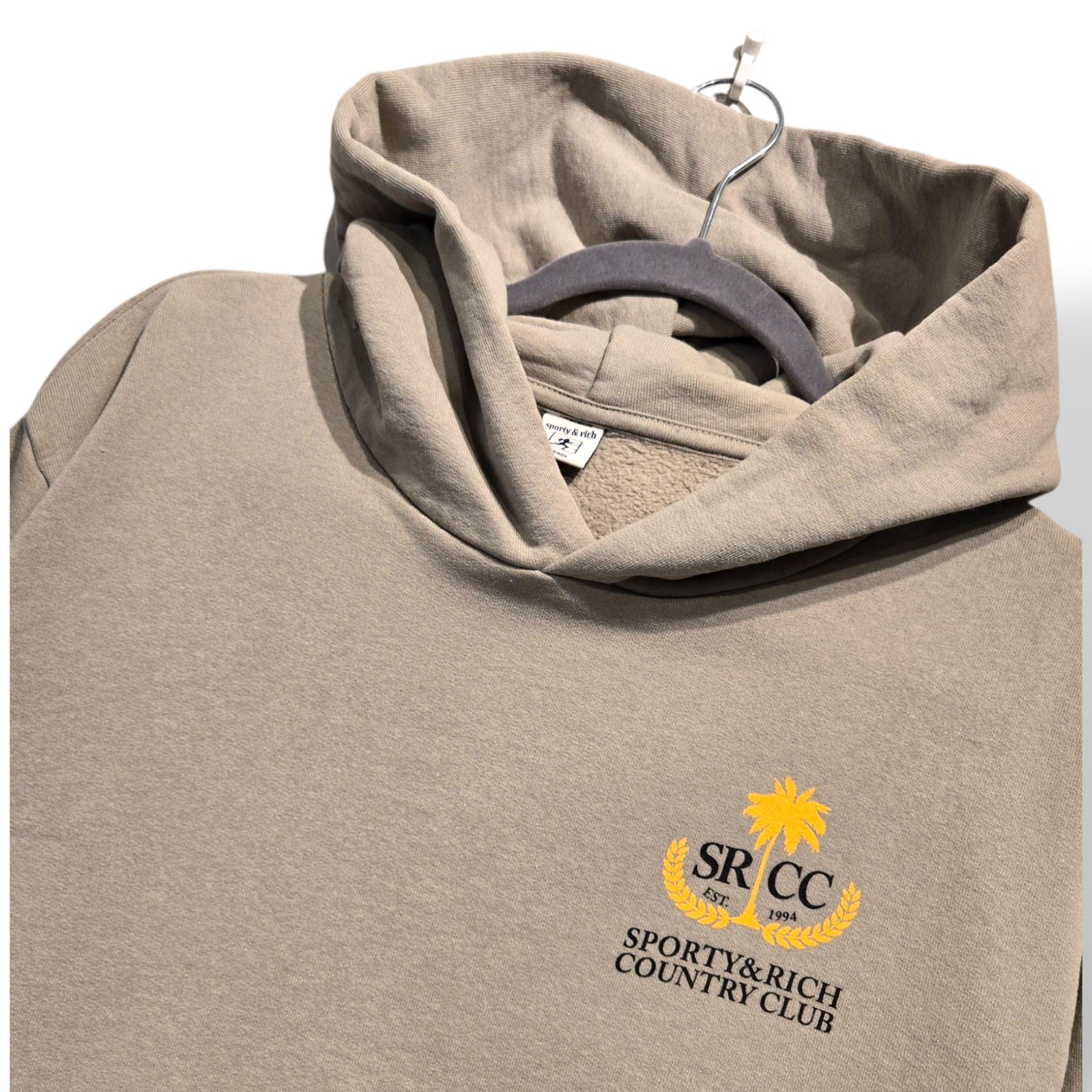 Sporty & Rich Country Club Hoodie Sz S grey/olive Cotton Made in USA Old Money