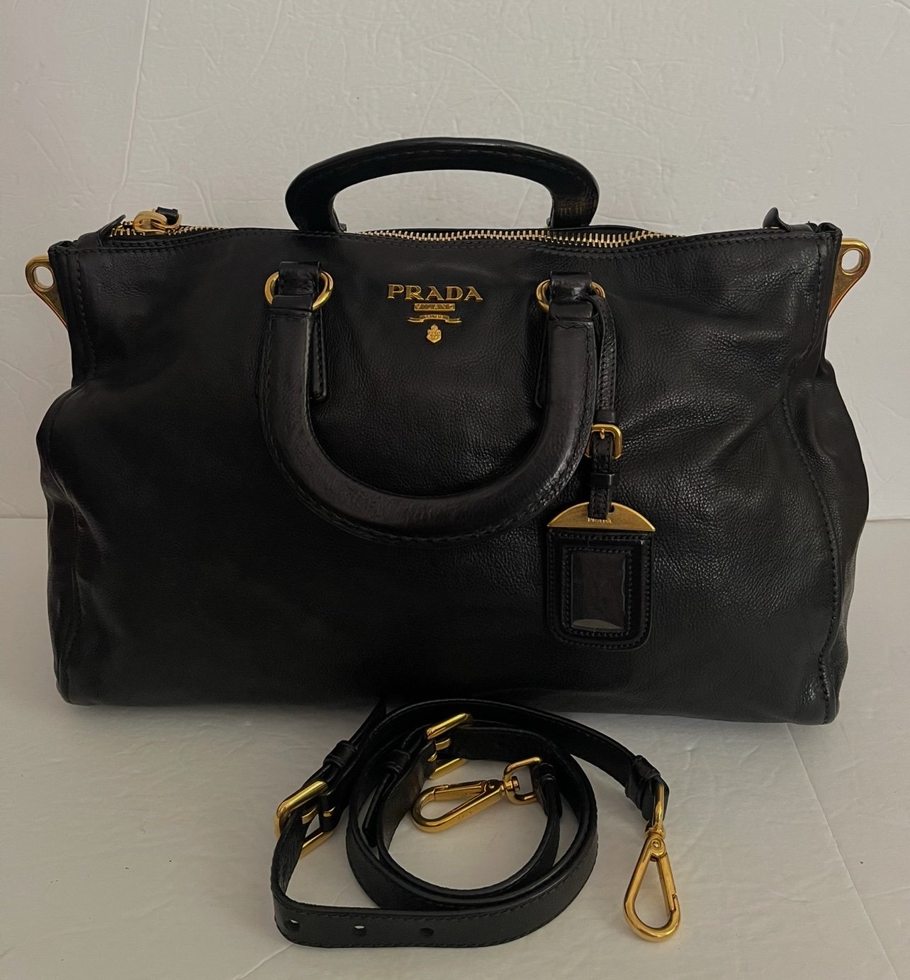PRADA Soft Leather Shoulder /Handbag Black Color