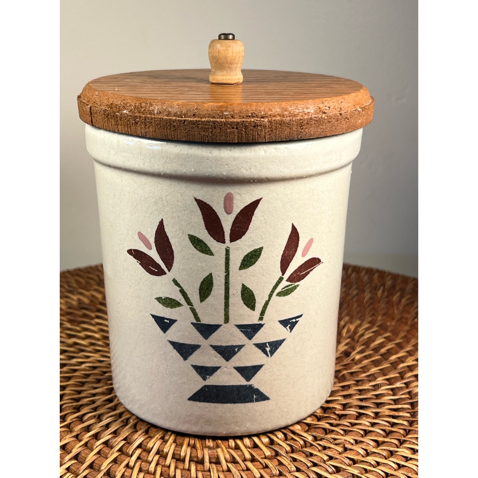 Vintage Robinson Rand bottom Roseville Ohio U.S.A. High Jar Crock w/Lid