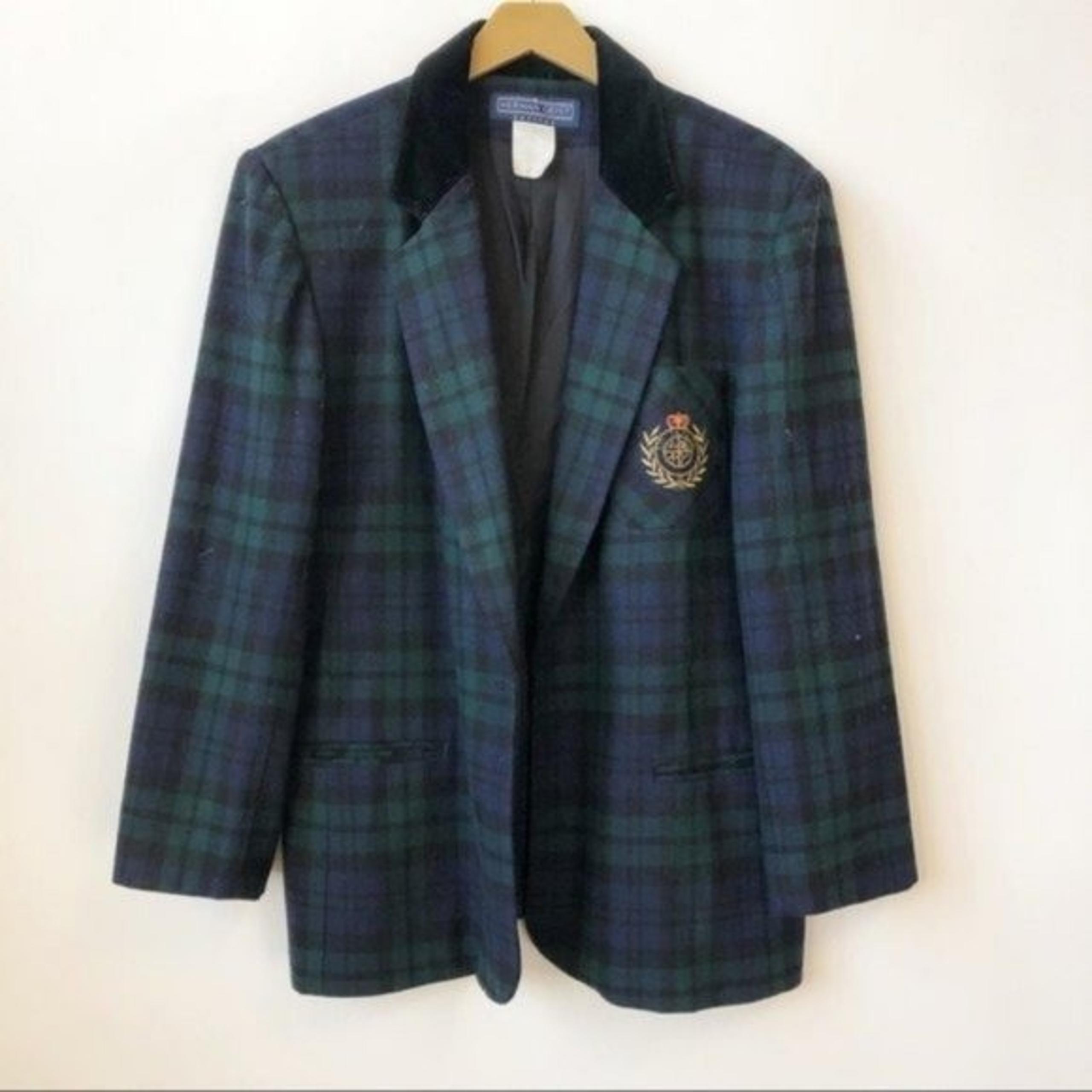 Vintage Blazer Herman Geist 70s Plaid Wool Jacket Dark Academia Women's 16 P