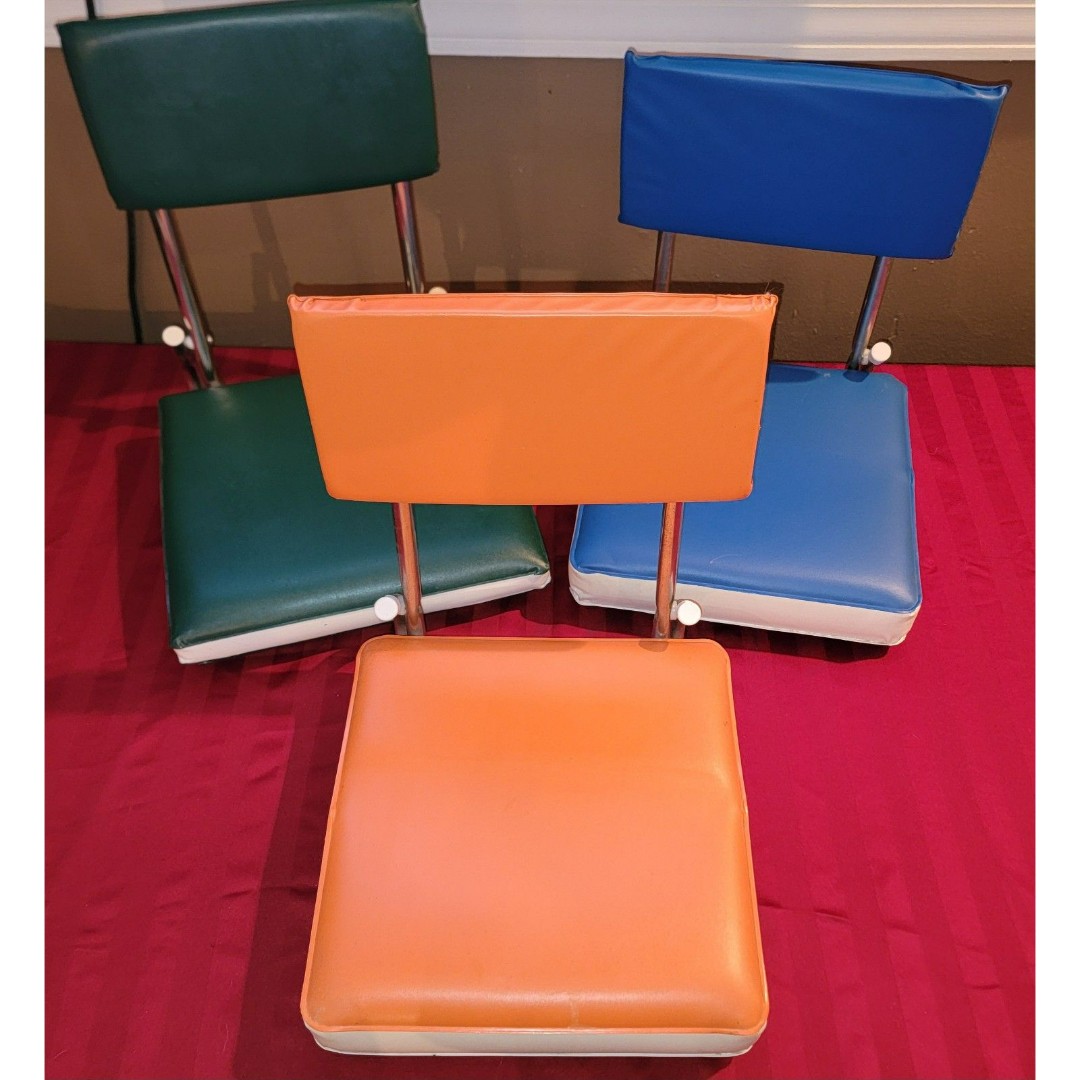 3 VTG Stadium Bleacher Padded Cushioned Seat Green Blue Orange Metal *See Desc