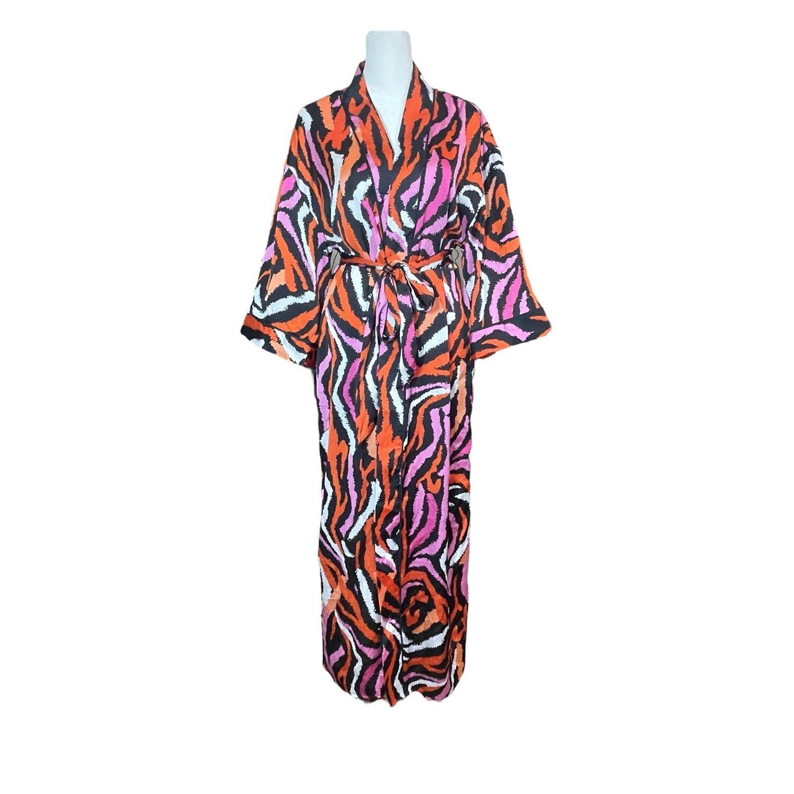 Diane von Furstenberg Target Bell Sleeve Satin Disco Zebra Pink Bath Robe Retro