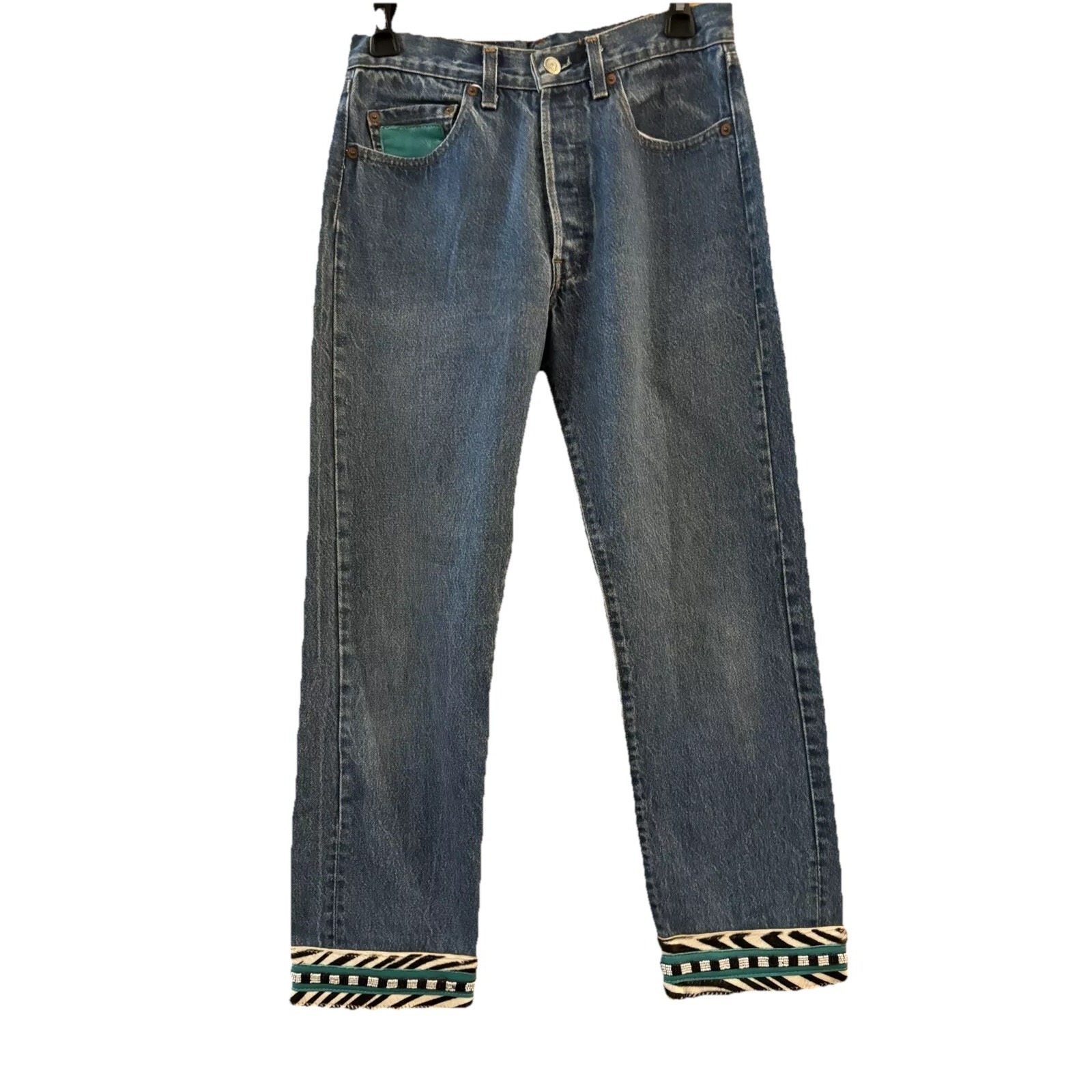 Vintage Levi's 501 BUZZ 19 Red Tab Size 30x27 Leather Hem Accents Hippie 1980's