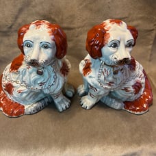 Antique Staffordshire red spaniel dog pair