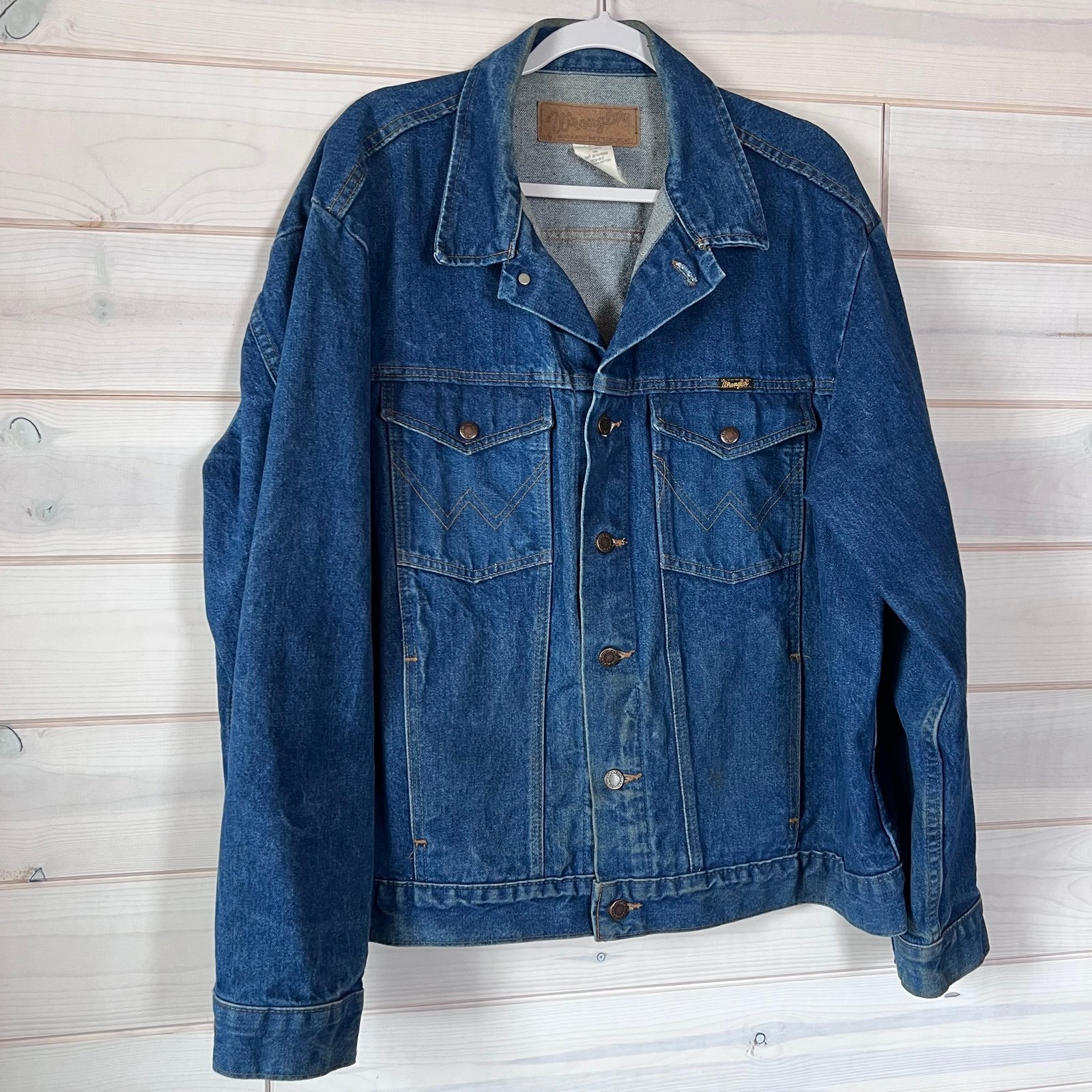 VINTAGE Wrangler Authentic Western Blue Denim Jacket M-159 Size XXL Cowboy Ranch
