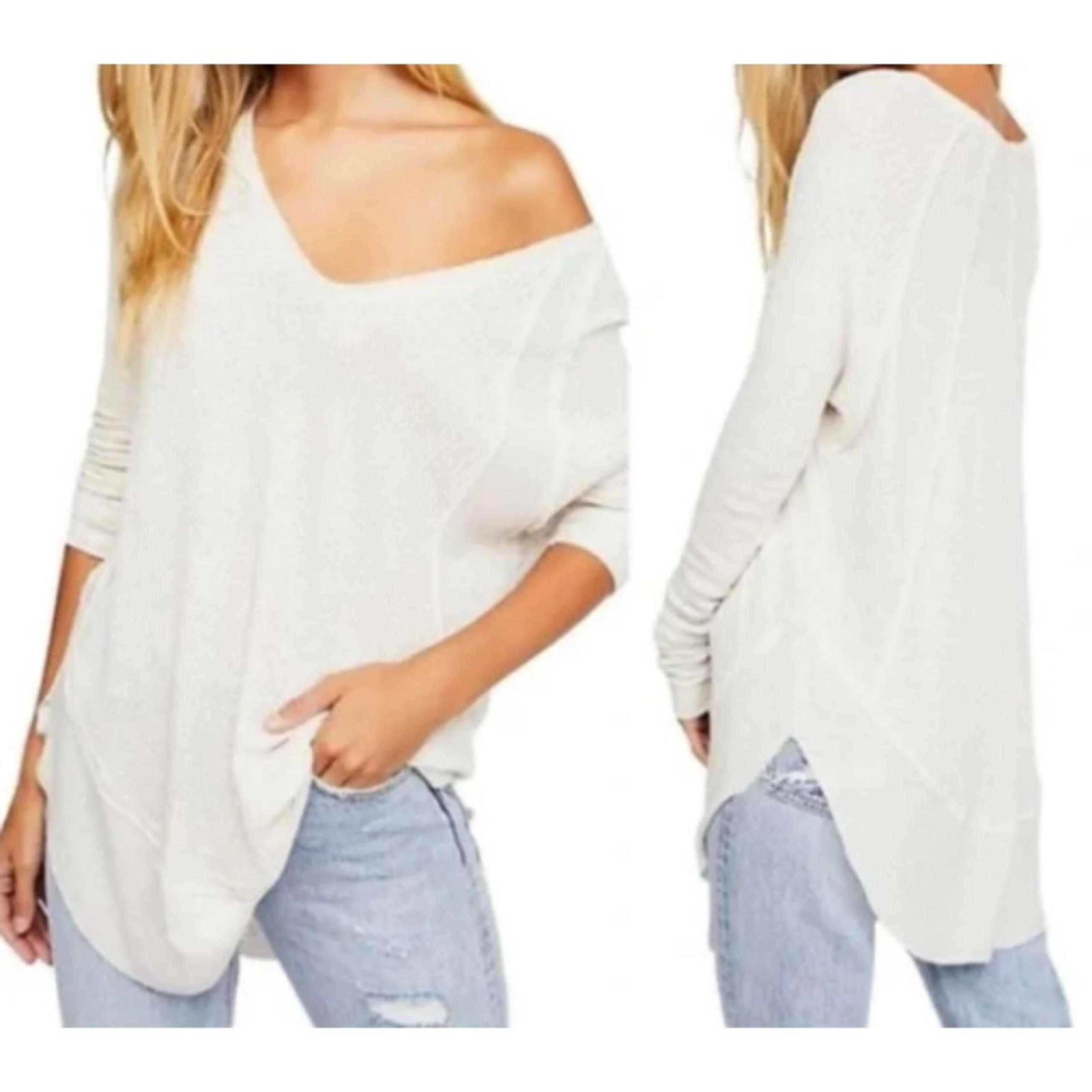 Free People We the Free Catalina V Neck Top Thermal Waffle Knit Relaxed Oversize