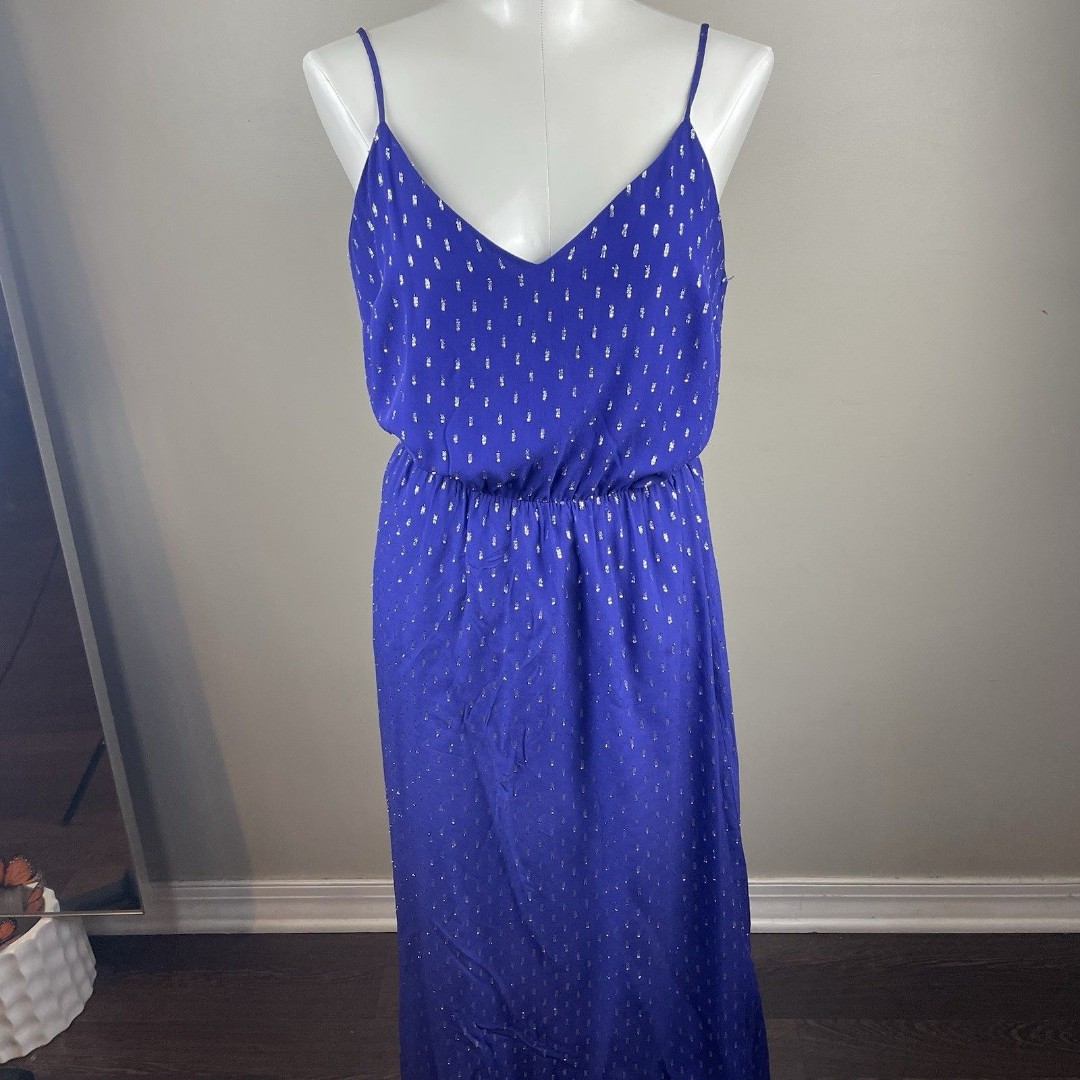Lilly Pillitzer Silk Deanna Spectrum Blue w/Metallic Detail Maxi Dress M