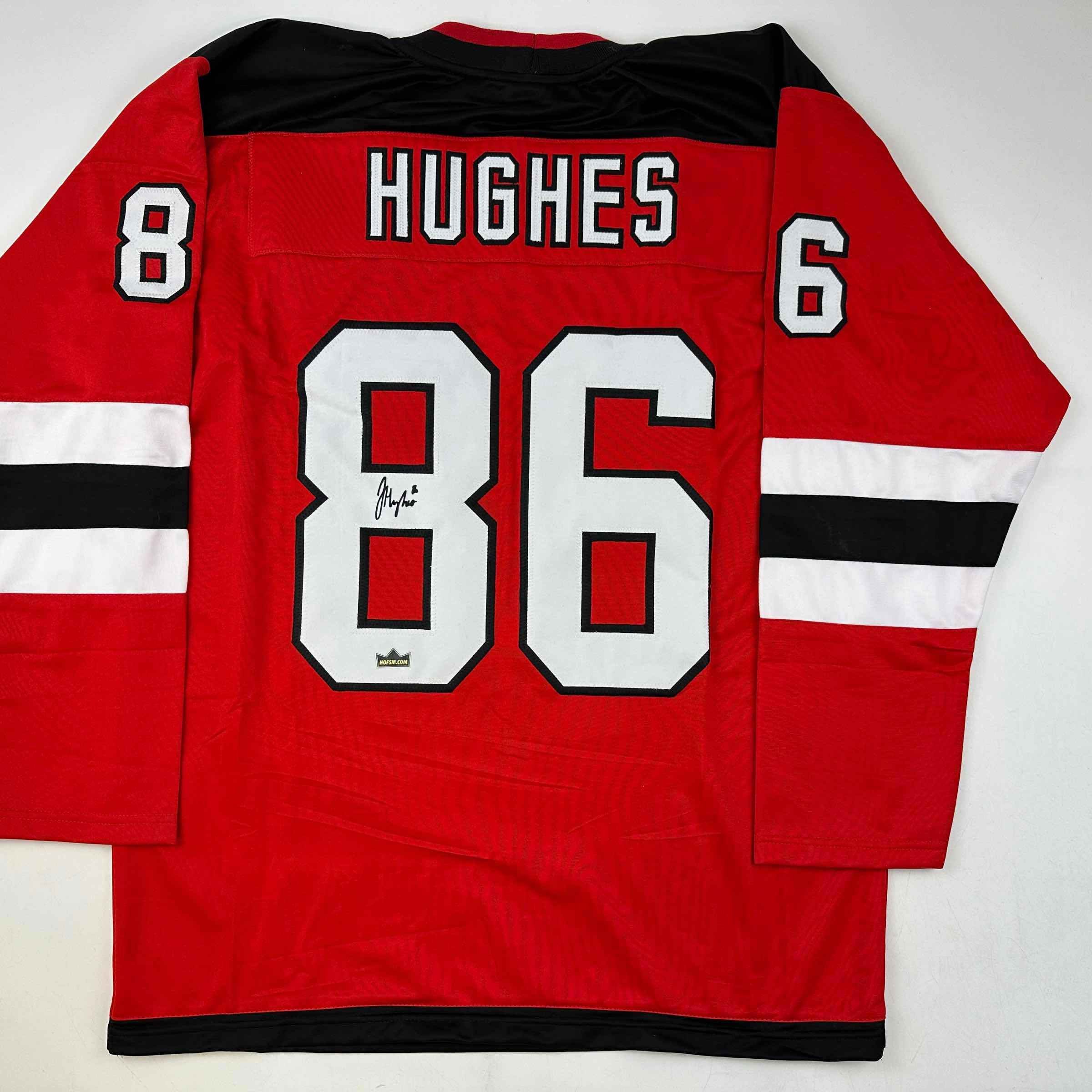 Facsimile Autographed Jack Hughes New Jersey Red Auto Jersey Size Men's XL