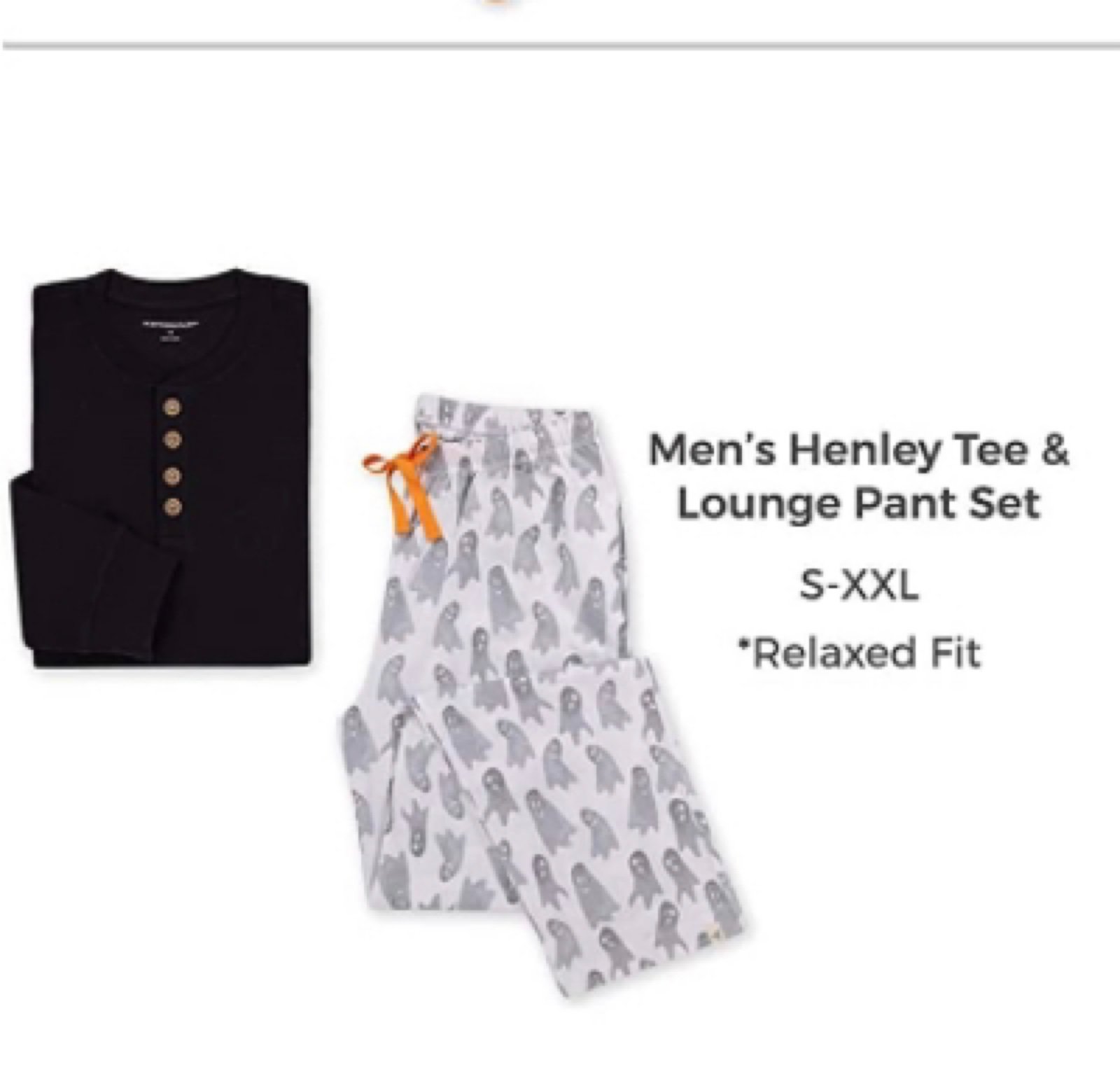 NWT Men’s Halloween Pajama Set Henley and Ghost Pants Size XL Extra Large