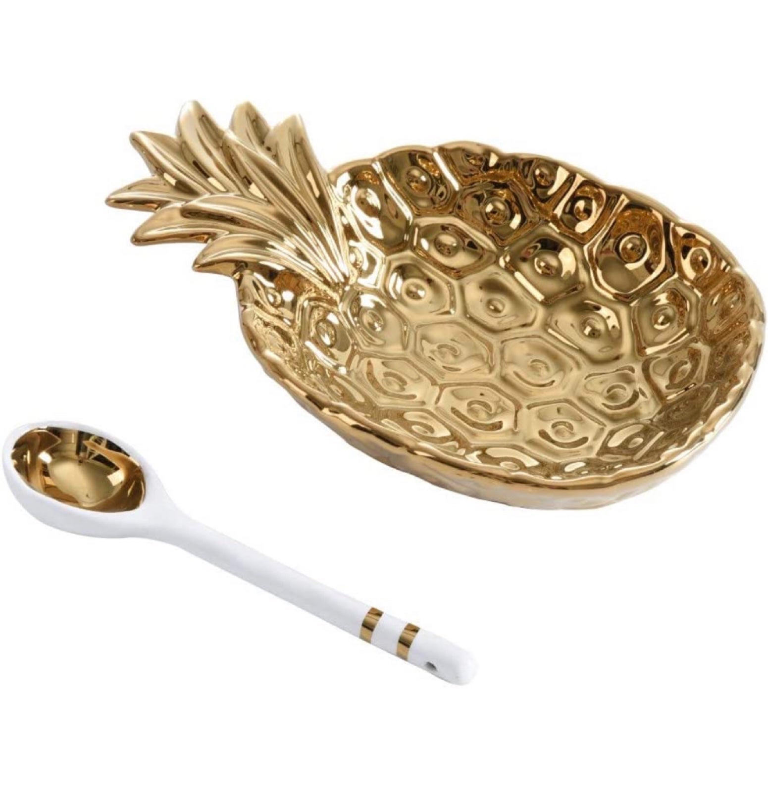 Pampa Bay Get Gifty Bowl and Spoon Set, Pineapple Gold