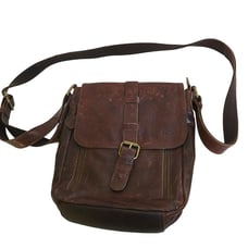 Mou Meraki Brown Genuine Leather Messenger Crossbody Bag 10 x10 x3