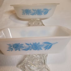 Glasbake rare vintage blue thistle casserole/loaf dish set