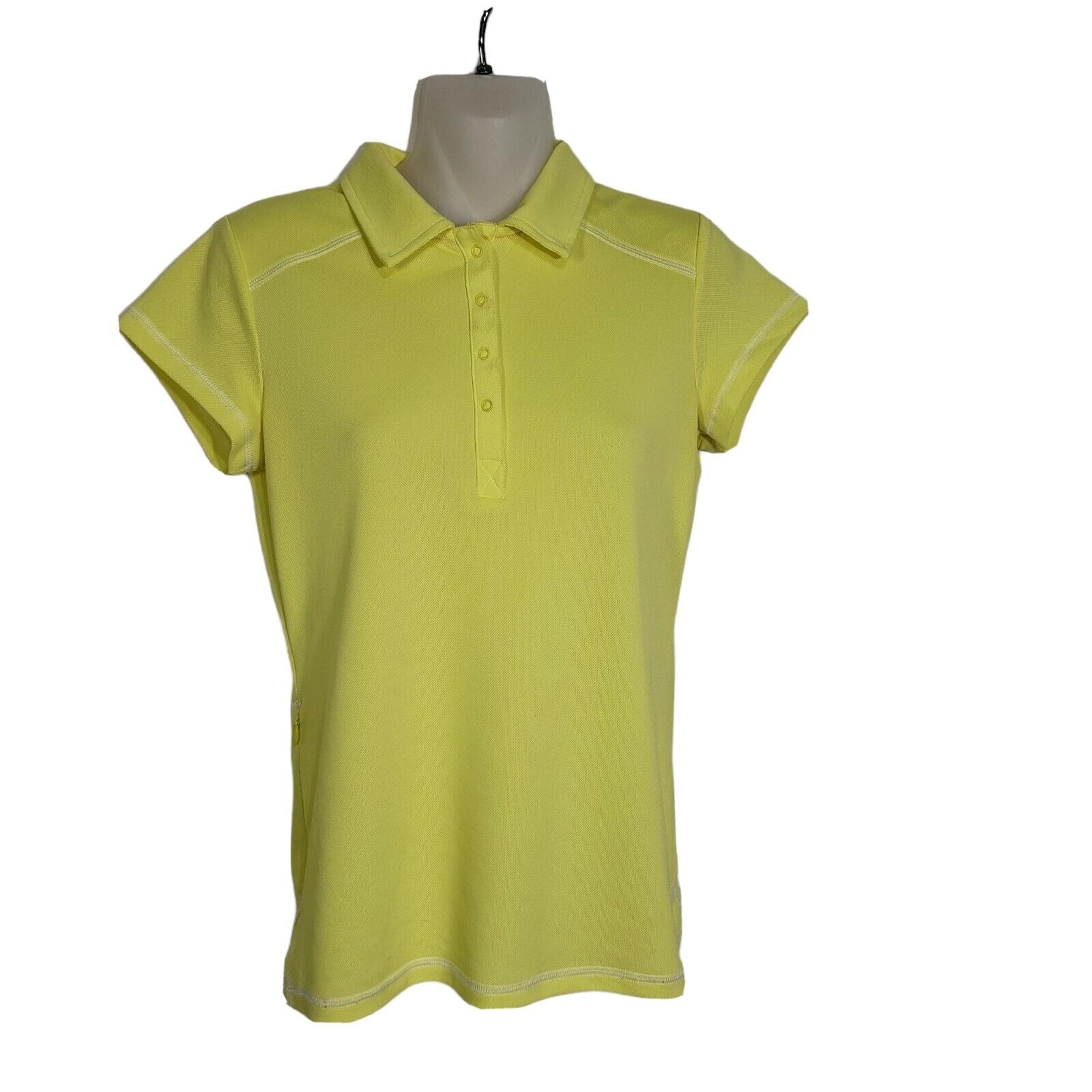 T by Talbots Shirt Womens Sz P Polo Yellow Short Sleeve 1/4 Snap Buttons Pocket