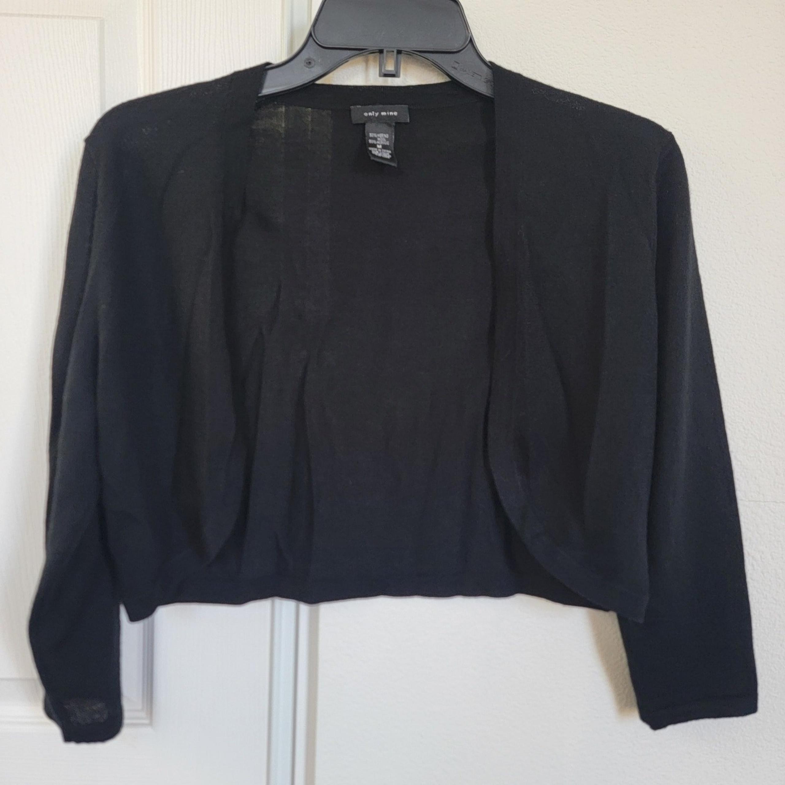 Only Mine Merino Wool Crop 3/4 Sleeve Open Front Cardigan Knit Sz Med Balletcore