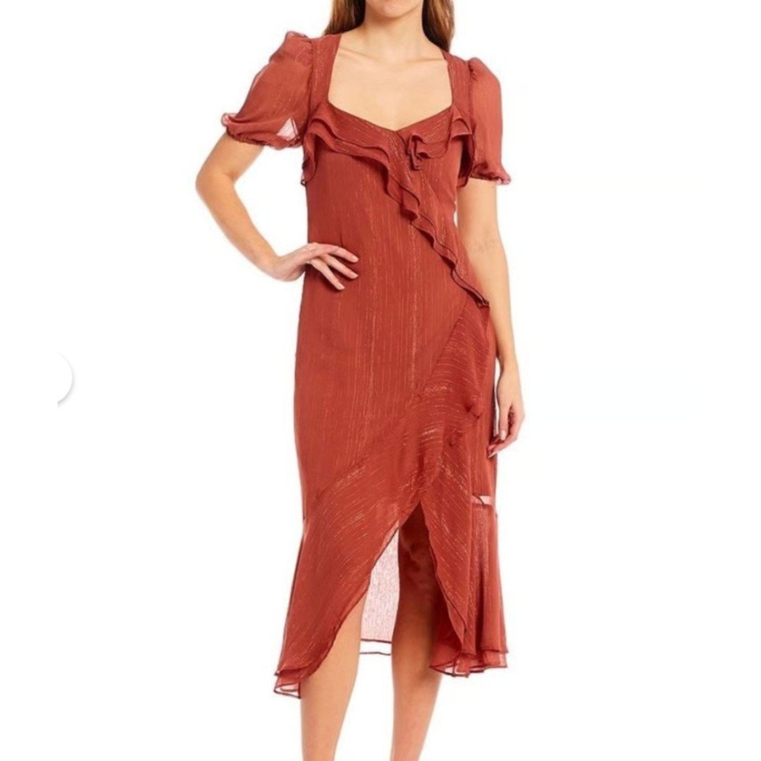 WAYF Metallic Open Back Ruffled Midi Dress NWT Sz Medium
