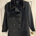 Halston Classic Pea Coat Black Wool With Brown Faux Fur Trim Size 8