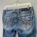 Rock Revival Celine Cropped Jeans size 30 Chunky Rhinestones Fleur De Lis Pocket