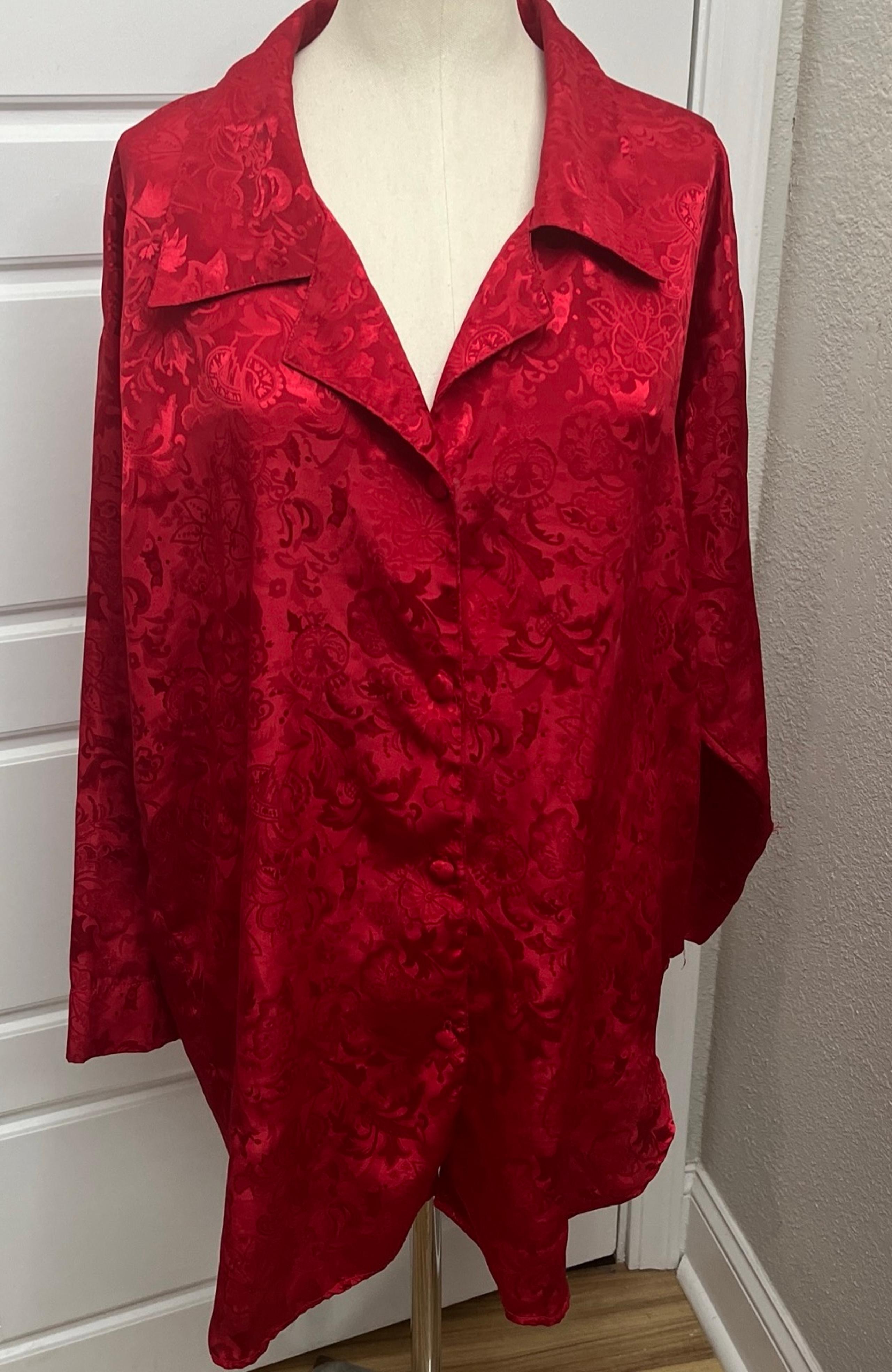 Victoria’s Secret Vintage Red Satin Jacquard Damask Night Gown Sleep Shirt Small