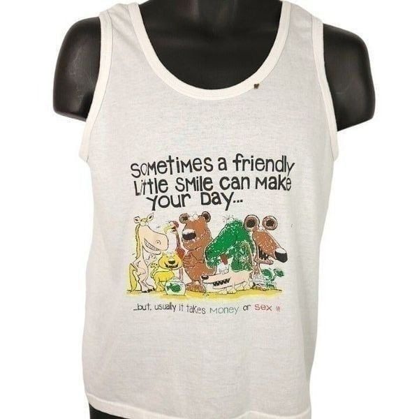 Money Or Sex Cartoon Tank Top Vintage 80s Funny Joke Humor Made In USA Mens