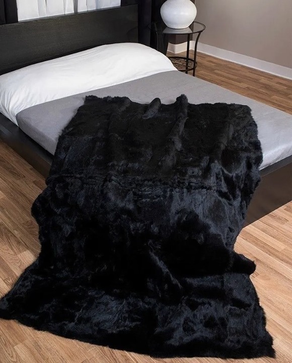 Real Rabbit Fur Blanket Real Fur Carpet Rug Skin PelzThrow Leather 1.8'x3.6'
