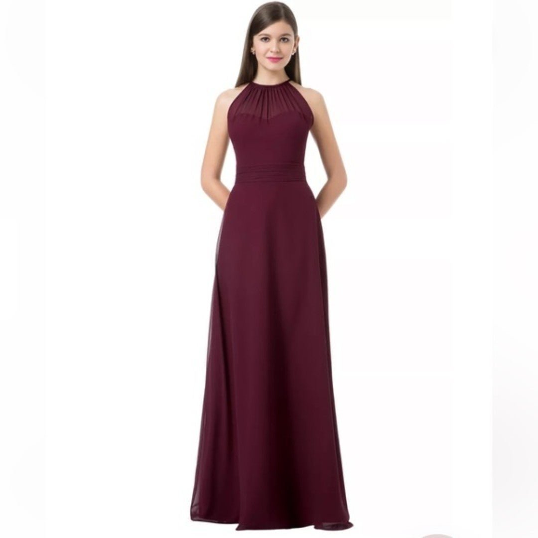 Bill Levkoff wine chiffon spaghetti tie a-line dress. Size 10. EUC