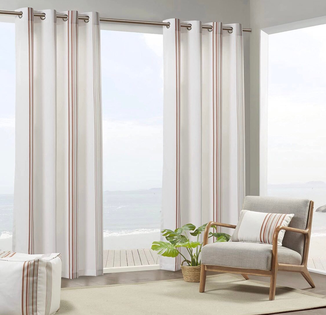 Madison Park Newport Striped Outdoor Single Window Curtain Panel 54 In