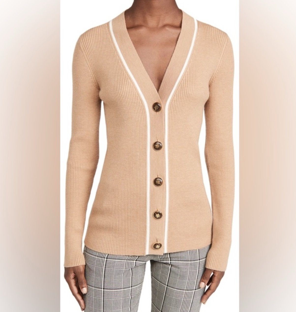 TORY BURCH Simone Ribbed Merino Wool Blend Cardigan size 2XS