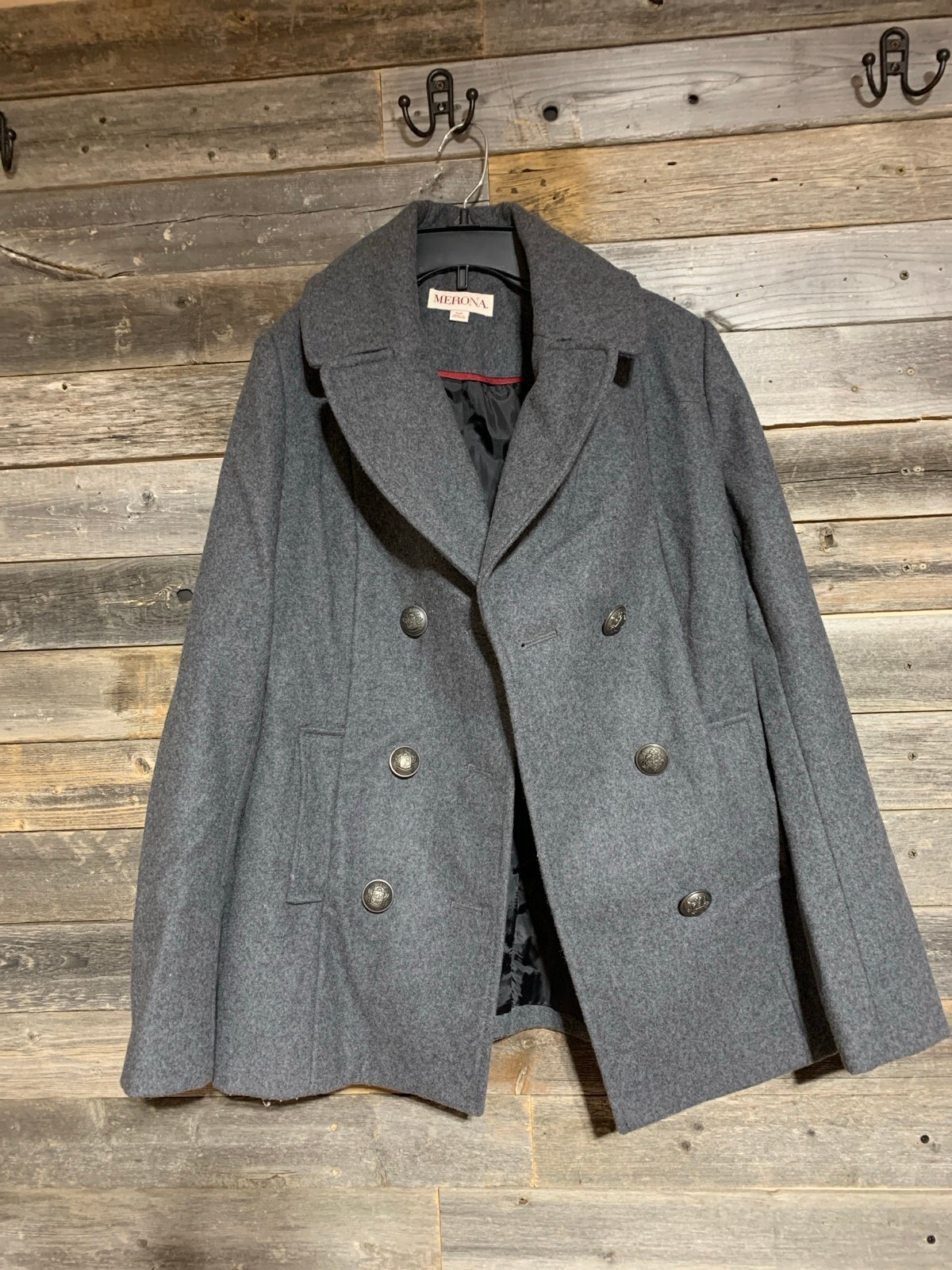 Grey wool/poly Coat side pockets Sz SP