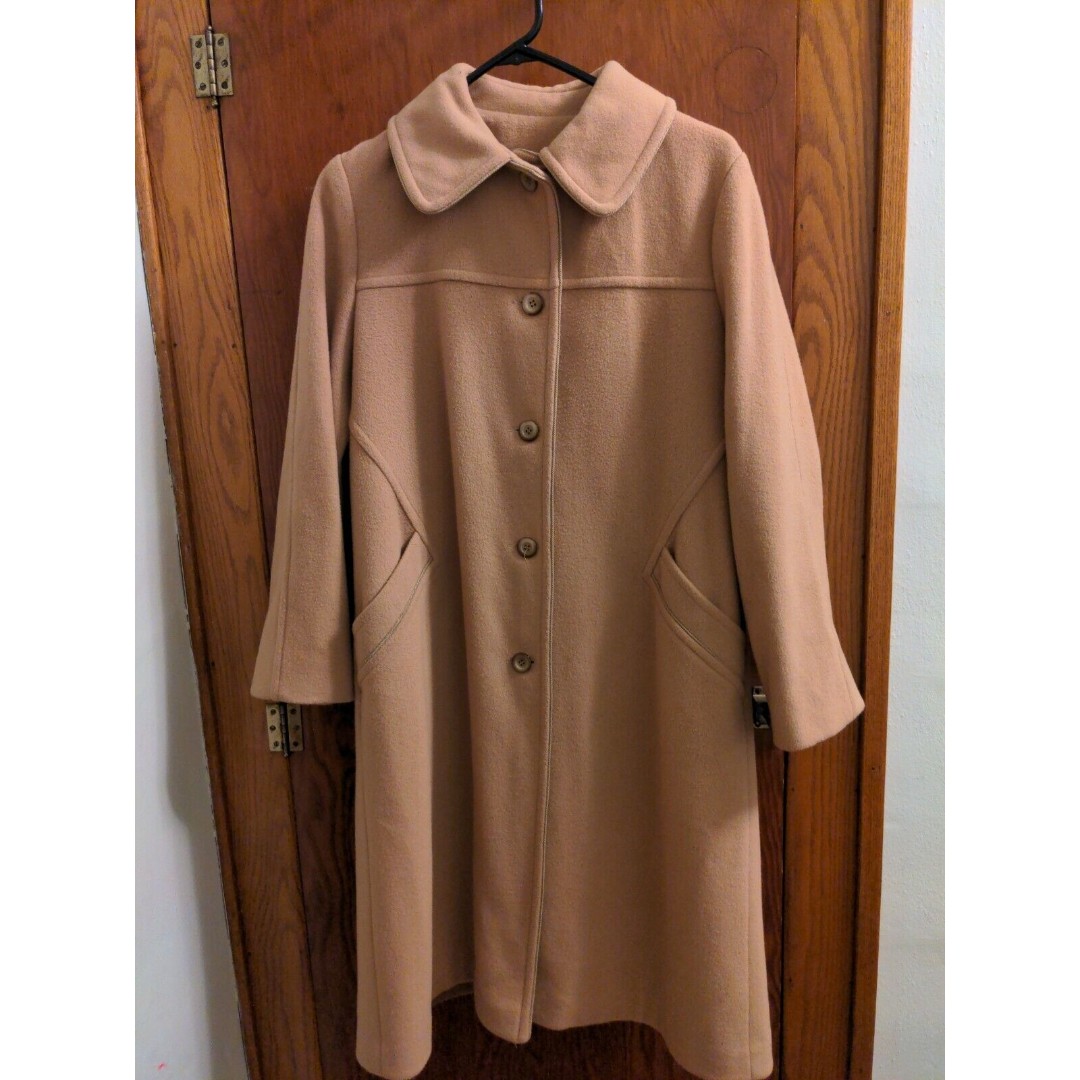 VTG Forecaster Of Boston Pea Coat Trench Jacket Wool Tan Womens USA 11/12
