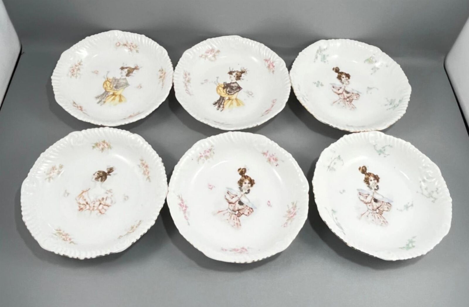 Lot of 6 Antique Z S & Co Bavaria Germany Lady Woman Floral Shallow Bowls 6