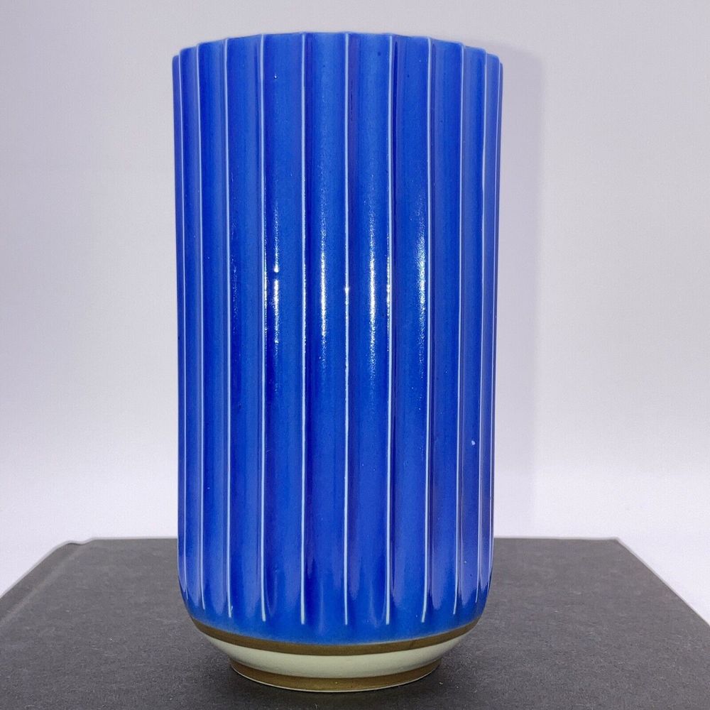 Stunning Blue Lyngby Porcelain Vase Gold Rim Bud Vase 1960 Denmark