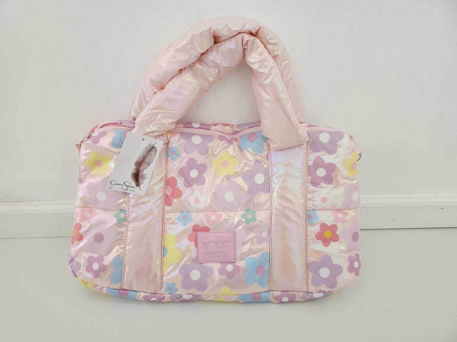 Jessica Simpson Iridescent Pink Tote Messenger Bag With Colorful Flowers