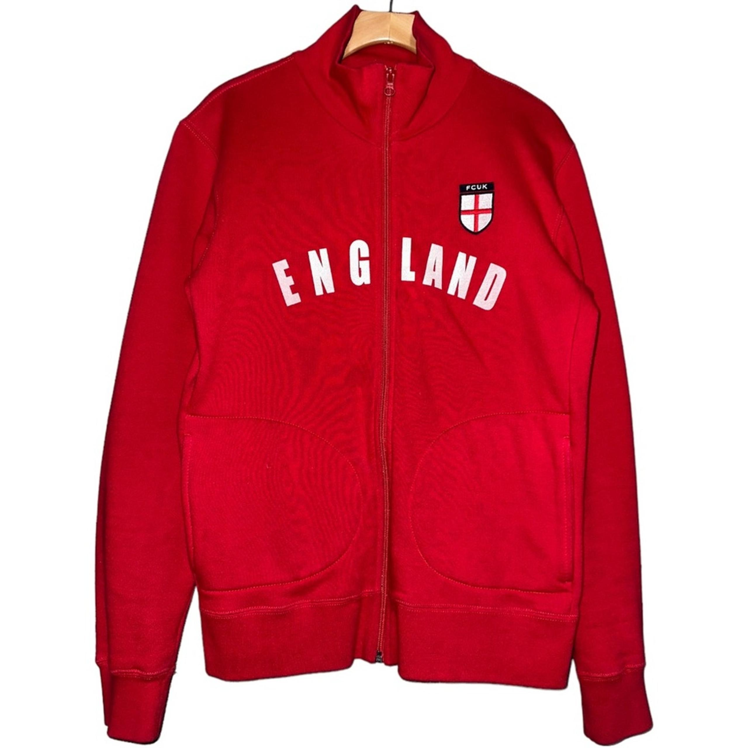 French Connection Men’s Size M Red White Cotton England Zip Up Sweatshirt