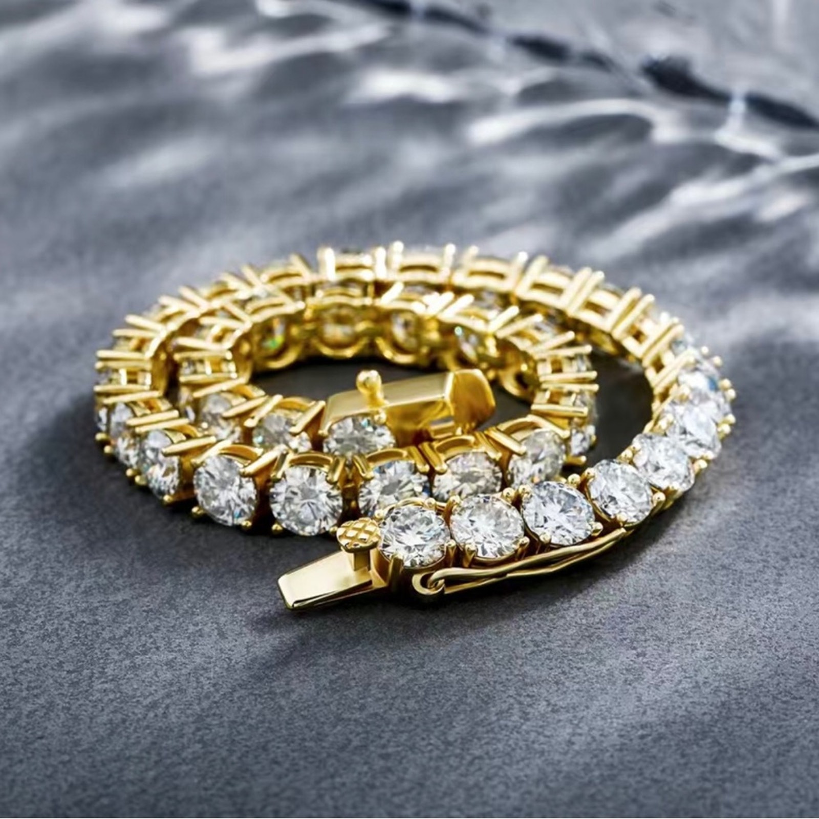 Men’s 5mm round cubic zirconia 14k gold plated setting bracelet 9”